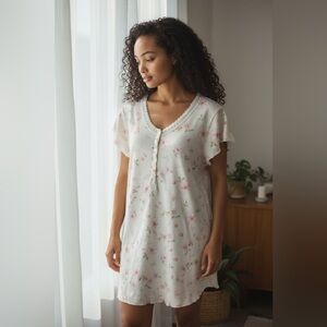 Floral Lace-Trim Nightgown
